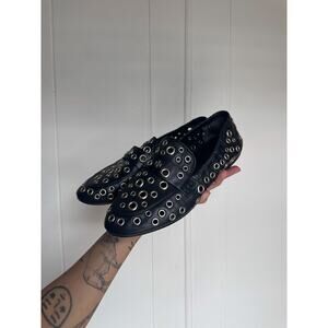 Tory Burch Women's Black Eyelet-Embellished Loafers Size 8